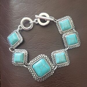Faux Turquoise Silver Bracelet